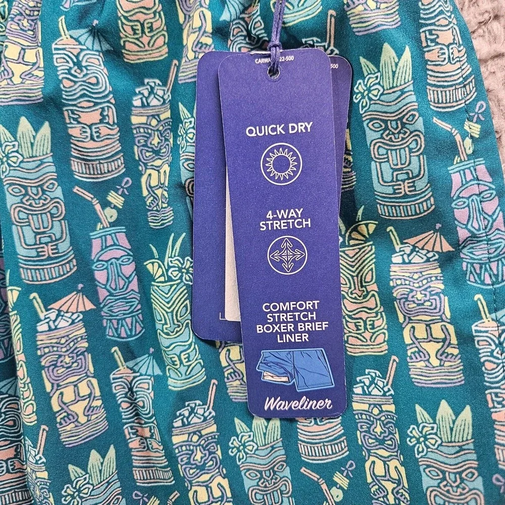 NWT Caribbean Swim Shorts Trunks Men's 4XB Lined Zip Pocket Tribal Cup Green NEW